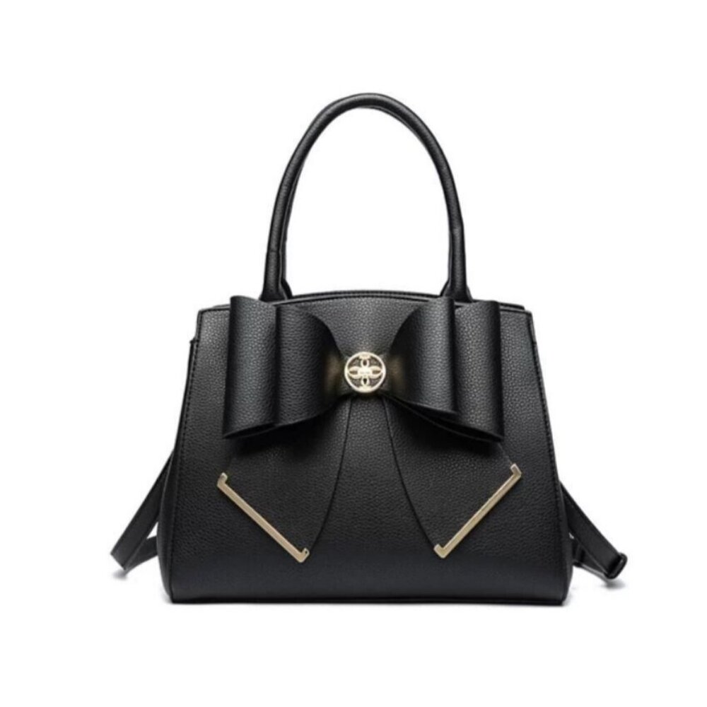 LIKE DREAMS/GROSSI Poppy Bowtie leather large top handle satchel crossbody BLACK